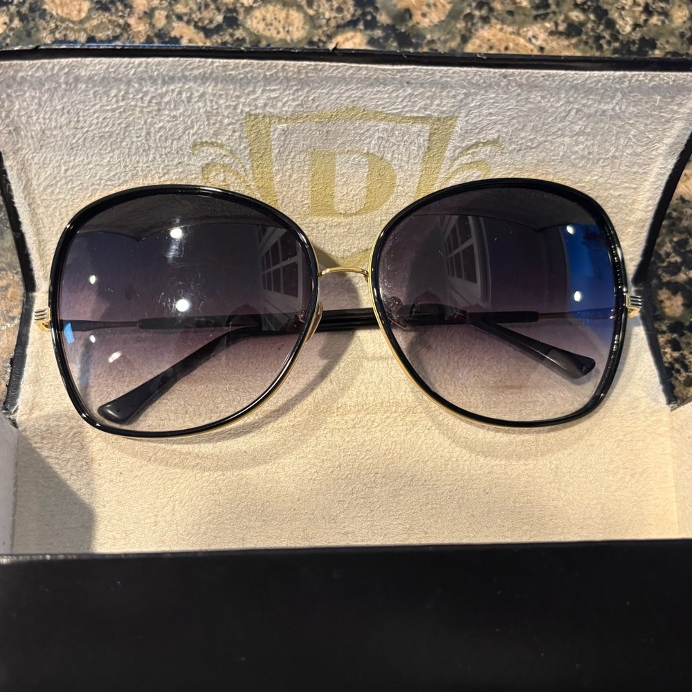 DITA Black Frame Aviator Sunglasses with 18k plated gold detail